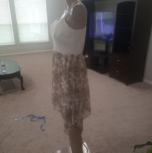 AUW xl crochet upper jagged flare skirt boho mixed media midi adjustable straps - Picture 4 of 8